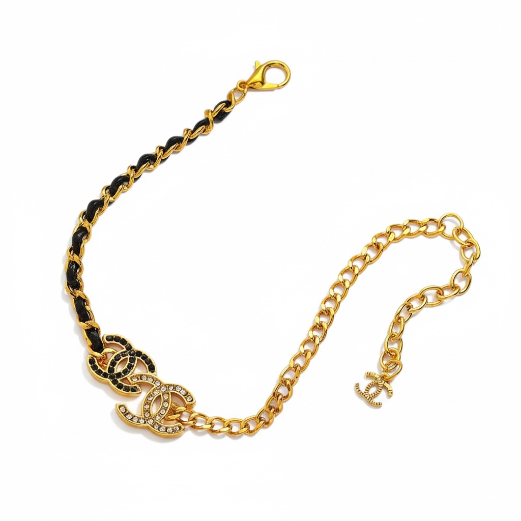 Collier Chaîne Tressée Noir & Or II