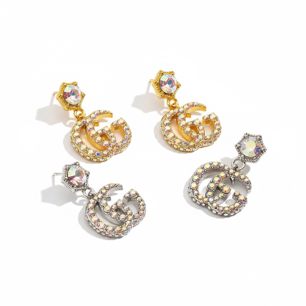 Boucles Perlées Boule Strass argent